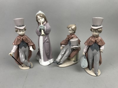 Lot 362 - A LLADRO FIGURE OF A GIRL PLAYING A HORN AND THREE OTHERS