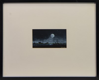 Lot 777 - MOONLIT COASTAL VIEW, A WATERCOLOUR BY ERIC DOIG