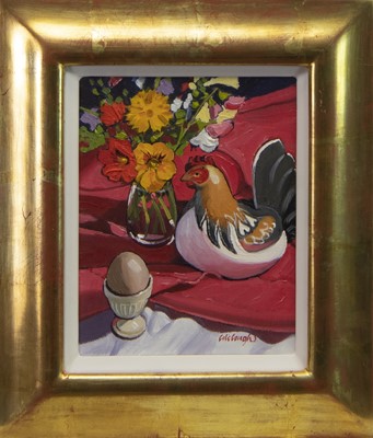 Lot 774 - WHICH CAME FIRST, AN OIL BY FRANK COLCLOUGH