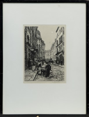 Lot 154 - A STREET IN PARIS, AN ETCHING BY L LOBBERMITTE