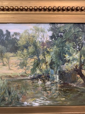Lot 160 - SWAN POOL, AN OIL BY JAMES MILLER