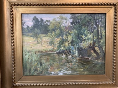 Lot 160 - SWAN POOL, AN OIL BY JAMES MILLER