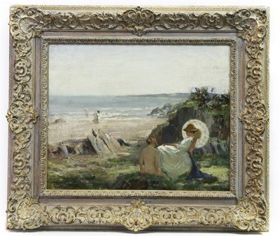 Lot 168 - BATHERS ON THE SHORE, AN OIL BY WILLIAM HANNA CLARKE