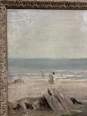 Lot 168 - BATHERS ON THE SHORE, AN OIL BY WILLIAM HANNA CLARKE