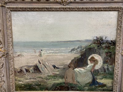 Lot 168 - BATHERS ON THE SHORE, AN OIL BY WILLIAM HANNA CLARKE