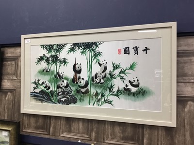 Lot 278 - A CONTEMPORARY CHINESE SILK PANEL OF PANDAS