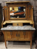 Lot 1178 - ARTS & CRAFTS OAK WASHSTAND with applied...