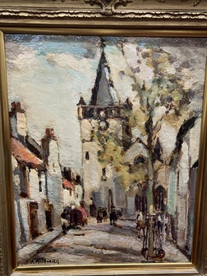 Lot 177 - THE MARKET-PLACE, PITTENWEEM, AN OIL BY ARTHUR MACDONALD