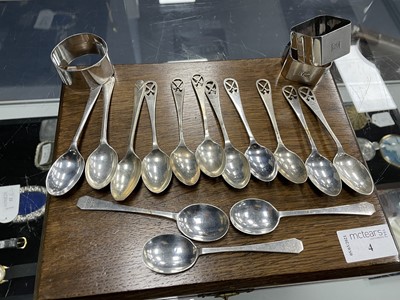 Lot 4 - A SET OF EIGHT SILVER GOLFING TEA SPOONS ALONG WITH OTHER SILVER AND PLATED WARE