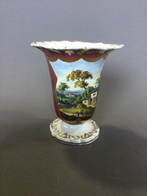 Lot 46 - A PAIR OF EARLY 19TH CENTURY ENGLISH PORCELAIN SPILL VASES, ALONG WITH ANOTHER