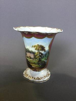 Lot 46 - A PAIR OF EARLY 19TH CENTURY ENGLISH PORCELAIN SPILL VASES, ALONG WITH ANOTHER