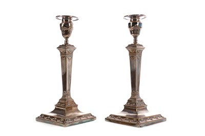 Lot 39 - A PAIR OF MID-19TH CENTURY SHEFFIELD PLATE CANDLESTICKS