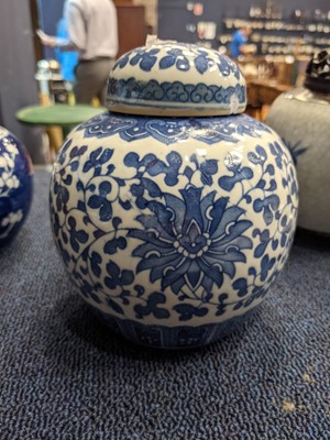 Lot 60 - A COLLECTION OF THREE 20TH CENTURY CRACKLE GLAZE GINGER JARS AND COVERS, ALONG WITH A CASKET