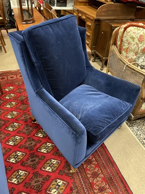 Lot 1396 - A BLUE TWO SEAT SETTEE AND ARMCHAIR