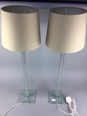 Lot 198 - A PAIR OF MODERN GLASS TABLE LAMPS AND THREE OTHER LAMPS