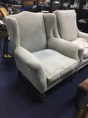 Lot 329 - A MODERN WINGBACK ARMCHAIR AND ANOTHER