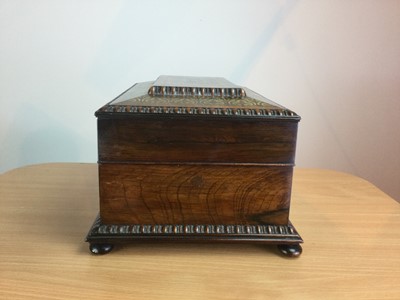 Lot 45 - A VICTORIAN BRASS INLAID ROSEWOOD SEWING BOX