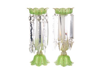 Lot 538 - A THREE LATE 19TH CENTURY URANIUM GLASS LUSTRES