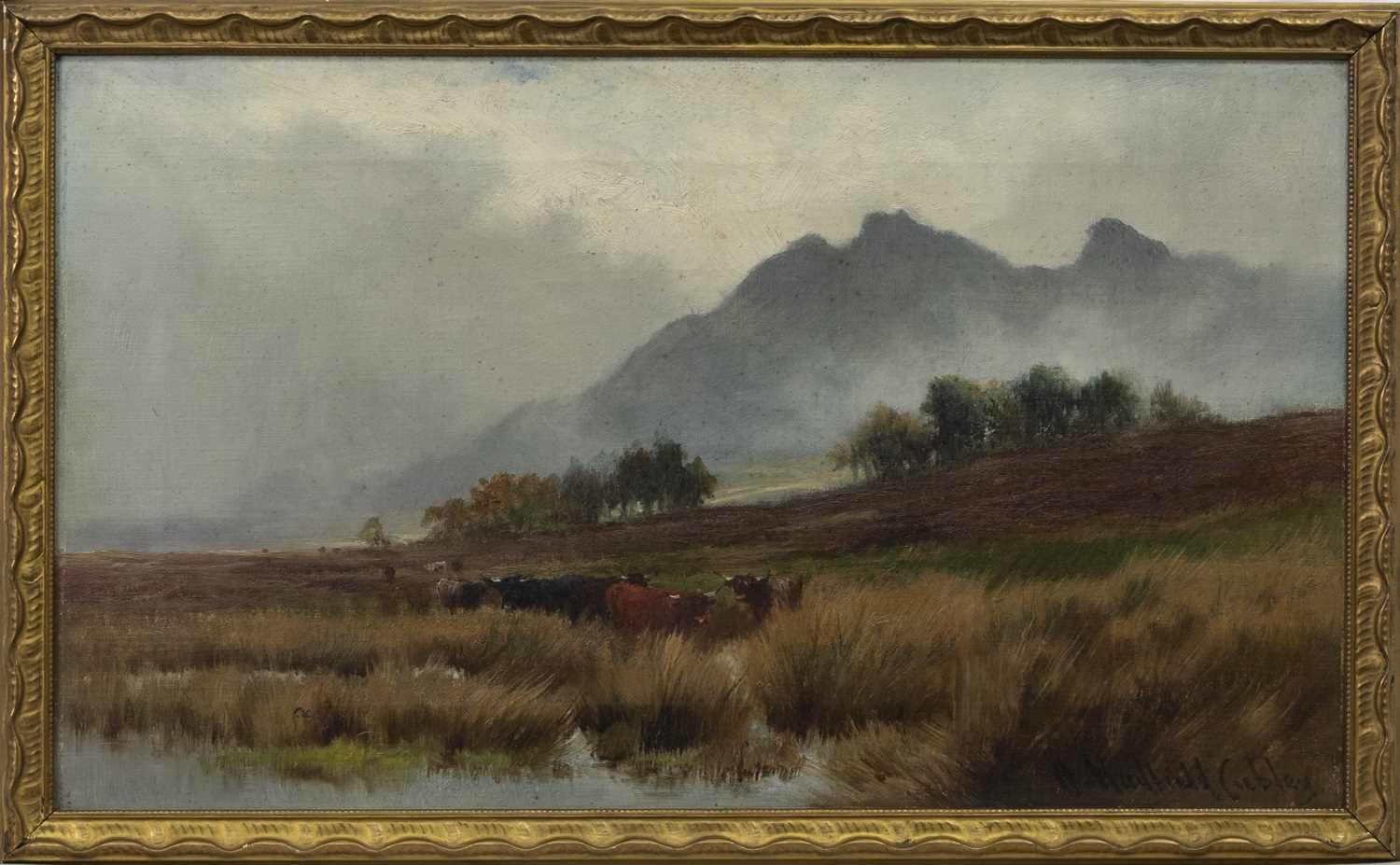 Lot 61 - CATTLE IN THE SCOTTISH HIGHLANDS, A PAIR OF OILS BY HENRY HADFIELD CUBLEY