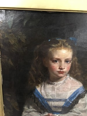 Lot 41 - YOUNG GIRL IN BLUE RIBBONS, AN OIL BY ALEXANDER JOHNSTON