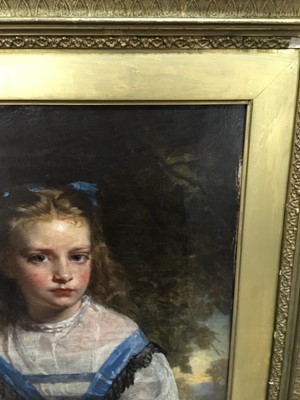Lot 41 - YOUNG GIRL IN BLUE RIBBONS, AN OIL BY ALEXANDER JOHNSTON