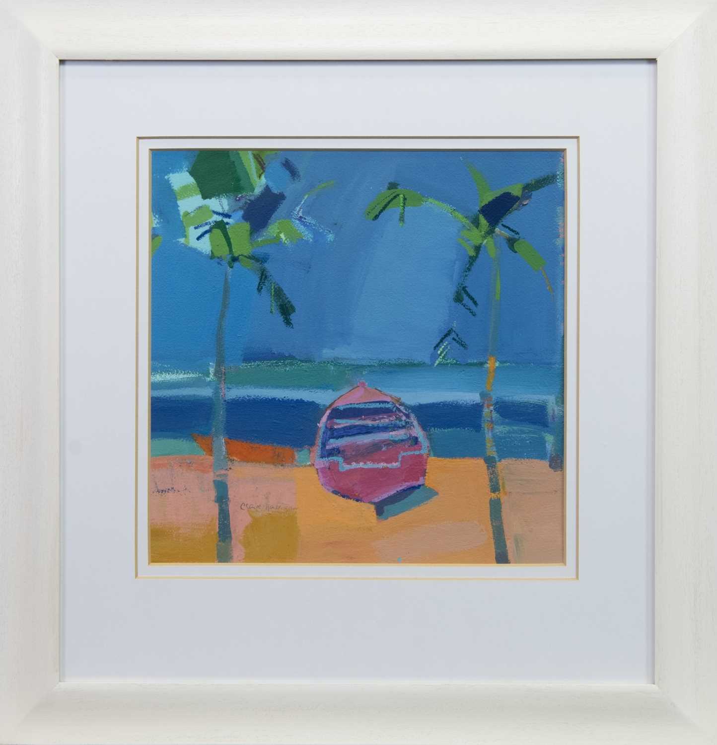 Lot 555 - PALMS. AN ACRYLIC BY CLAIRE HARRIGAN