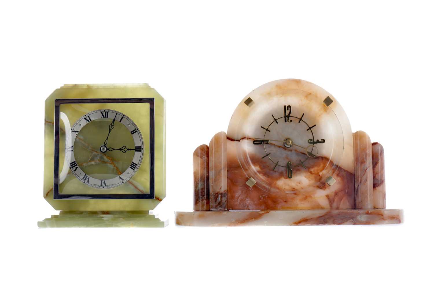 Lot 1883 - AN ART DECO ONYX MANTEL CLOCK AND ANOTHER