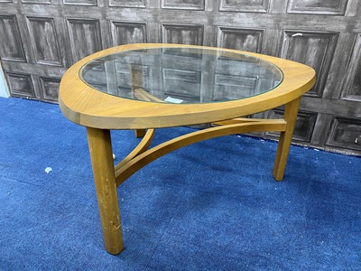 Lot 344 - A TEAK GLASS TOPPED COFFEE TABLE