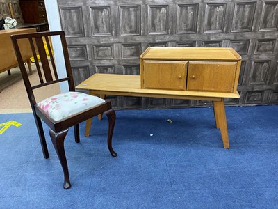 Lot 351 - A TEAK TELEPHONE TABLE AND A MAHOGANY CHAIR
