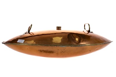 Lot 1655 - A VICTORIAN COPPER HOT WATER BOTTLE, ALONG WITH OTHER COPPER COOKING WARES