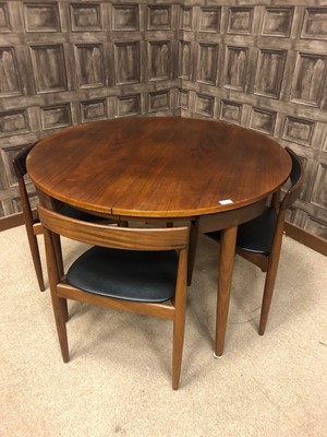 Lot 1424 - A DANISH TEAK DINING TABLE AND FOUR CHAIRS BY HANS OLSEN