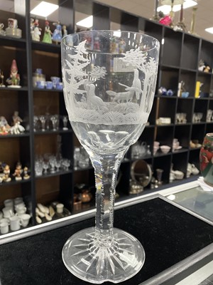 Lot 544 - AN ETCHED WINE GLASS OF LARGE PROPORTIONS