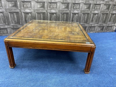 Lot 386 - A MODERN STAINED WOOD COFFEE TABLE