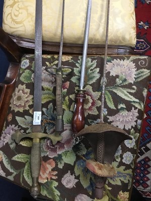 Lot 400 - A LOT OF THREE VINTAGE DRESS SWORDS AND A BLADE SHARPENER