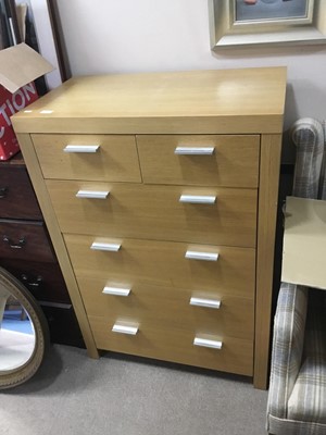 Lot 405 - AN OAK CHEST OF SIX DRAWERS