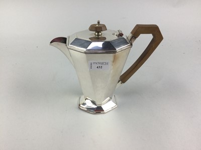 Lot 432 - AN ART DECO STYLE SILVER PLATED FOUR PIECE TEA SERVICE