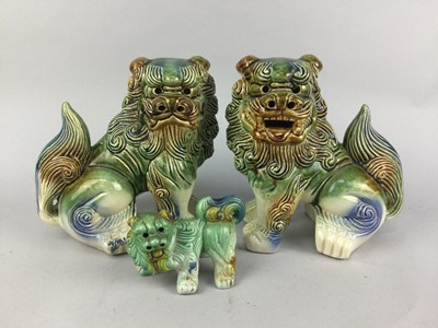 Lot 445 - A PAIR OF CHINESE FOE DOGS AND ANOTHER SMALLER FOE DOG