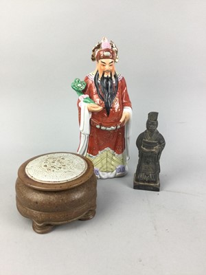 Lot 449 - A CHINESE FIGURE AND OTHER CERAMIC FIGURES AND A STONEWARE JAR