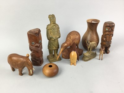 Lot 444 - A LOT OF WOODEN ITEMS INCLUDING VASES AND FIGURES