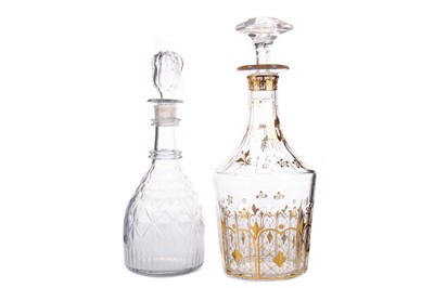 Lot 236 - AN EARLY 20TH CENTURY CUT GLASS DECANTER, ALONG WITH ANOTHER