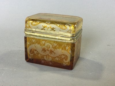 Lot 52 - A LATE 19TH CENTURY BOHEMIAN AMBER FLASHED GLASS CASKET