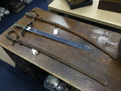 Lot 457 - A LATE 19TH CENTURY NAVAL OFFICERS SWORD, ANOTHER AND A REPRODUCTION SWORD