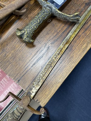 Lot 457 - A LATE 19TH CENTURY NAVAL OFFICERS SWORD, ANOTHER AND A REPRODUCTION SWORD