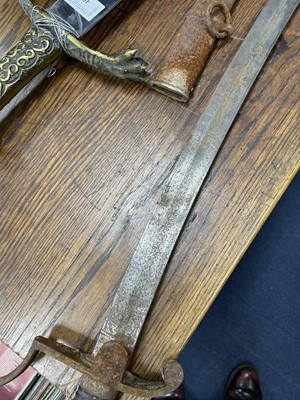 Lot 457 - A LATE 19TH CENTURY NAVAL OFFICERS SWORD, ANOTHER AND A REPRODUCTION SWORD