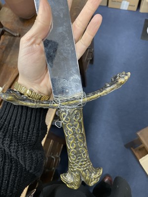 Lot 457 - A LATE 19TH CENTURY NAVAL OFFICERS SWORD, ANOTHER AND A REPRODUCTION SWORD