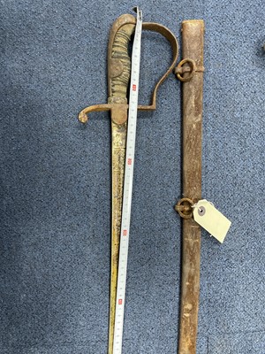 Lot 457 - A LATE 19TH CENTURY NAVAL OFFICERS SWORD, ANOTHER AND A REPRODUCTION SWORD