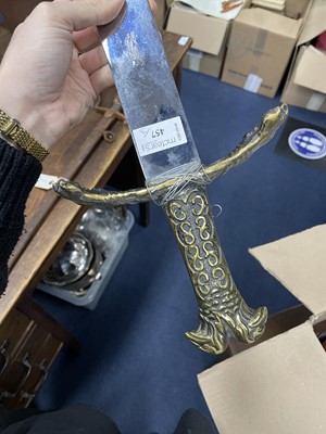 Lot 457 - A LATE 19TH CENTURY NAVAL OFFICERS SWORD, ANOTHER AND A REPRODUCTION SWORD