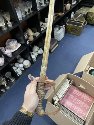 Lot 457 - A LATE 19TH CENTURY NAVAL OFFICERS SWORD, ANOTHER AND A REPRODUCTION SWORD