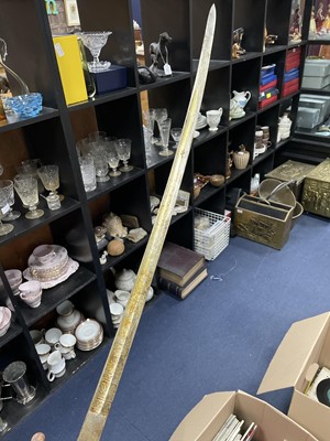 Lot 457 - A LATE 19TH CENTURY NAVAL OFFICERS SWORD, ANOTHER AND A REPRODUCTION SWORD