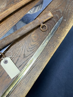 Lot 457 - A LATE 19TH CENTURY NAVAL OFFICERS SWORD, ANOTHER AND A REPRODUCTION SWORD